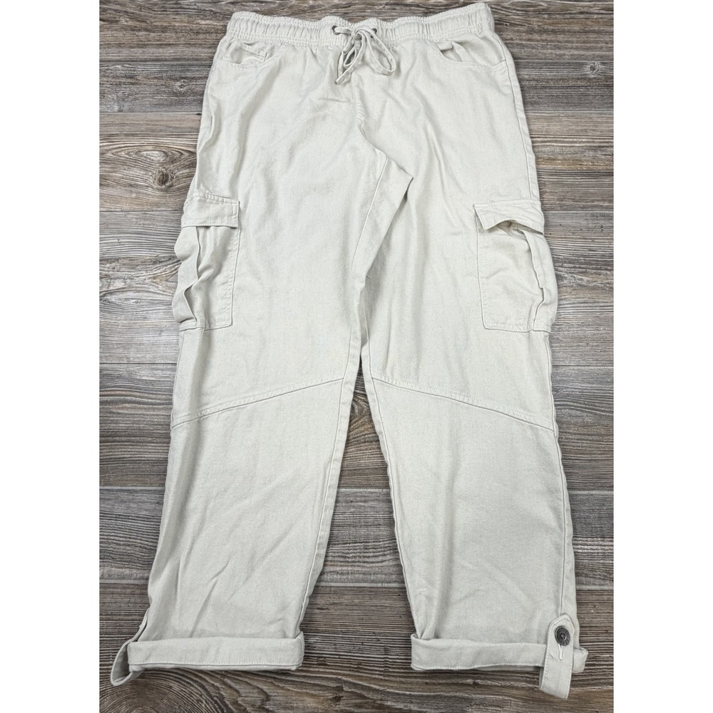 Rewash Cargo Pants Womens XL Elastic Waist Ankles Rayon/Linen Cropped Cuffed